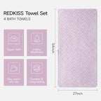 REDKISS 4 Pack Purple Microfiber Bath Towels - Image 2