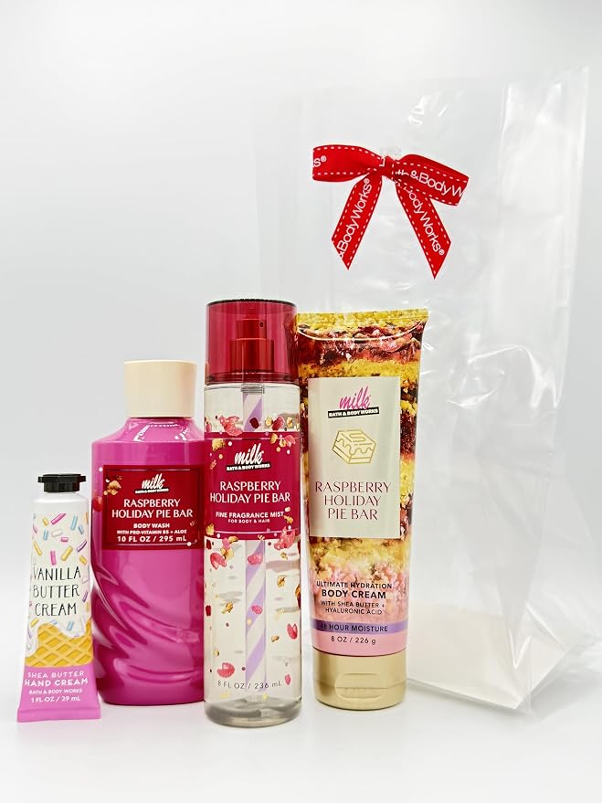 Bath & Body Works Milk Raspberry Holiday Pie Bar 4-Piece Gift Set | Includes: by BathBodyWorks