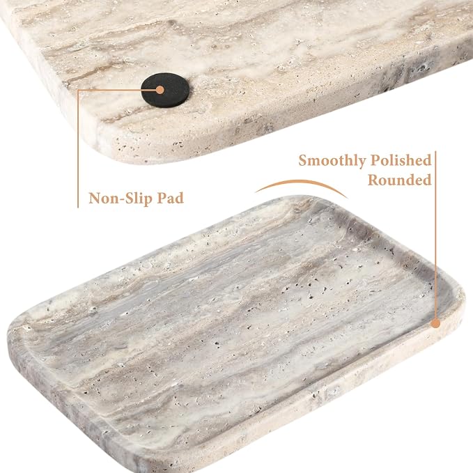 Karibiber Marble Vanity Trays, Travertine Bathroom Tray, Decorative Tray - Image 5