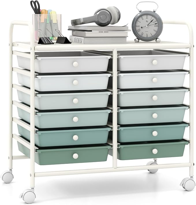 Giantex 12 Drawers Rolling Cart, Mobile Storage Drawer Cart, Classroom by Giantex