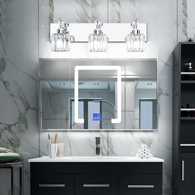 PRESDE 3-Light Crystal Bathroom Vanity Light, Chrom ModernBathroom Lights - Image 2