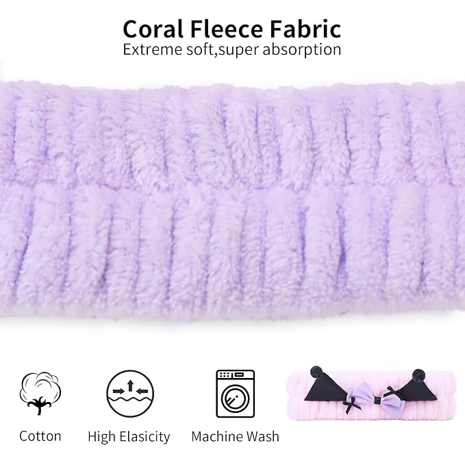 Spa Headband for Washing Face, 2 Pack Cute Hair Band for Shower Yoga Beauty - Image 3