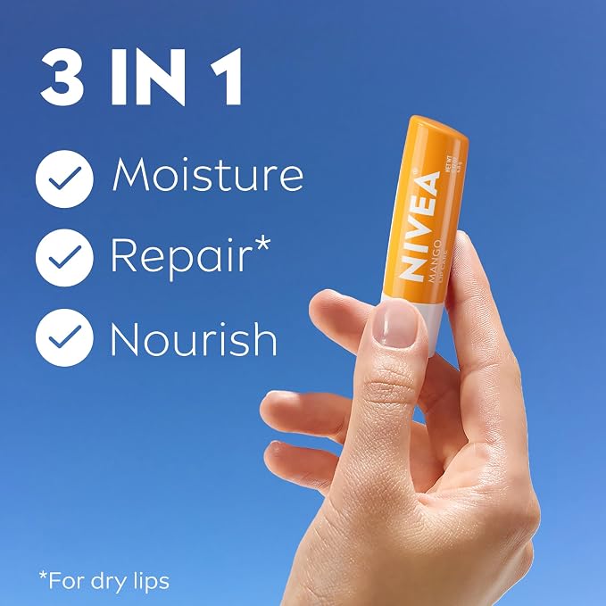NIVEA Mango Lip Care, Vegan Lip Balm Pack - Image 3