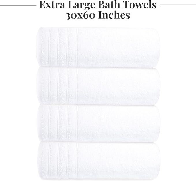 Tens Towels Pack of 4 Extra Large Bath Towels 30 x 60 Inches, 100% Cotton - Image 5