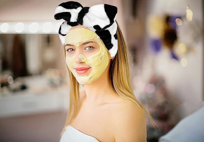 4PCS Cow Print Headbands for Washing Spa Face Wristband Set, Bath Makeup - Image 5