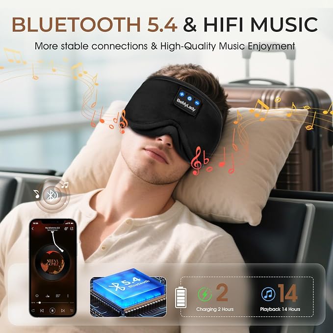 Sleep mask Headphones, 100% Blackout 3D Zero Eye Pressure Bluetooth Sleep mask - Image 5