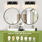 Licperron Farmhouse 3-Lights Wood Bathroom Vanity Light, Rustic Black Bathroom - Image 3