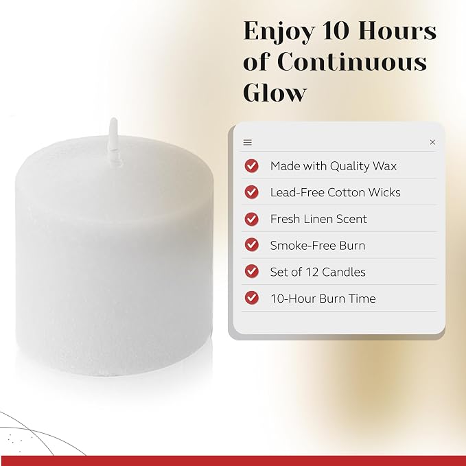 Fresh Linen Scented Votive Candles, Scented 10 Hour Burn Time - Image 3