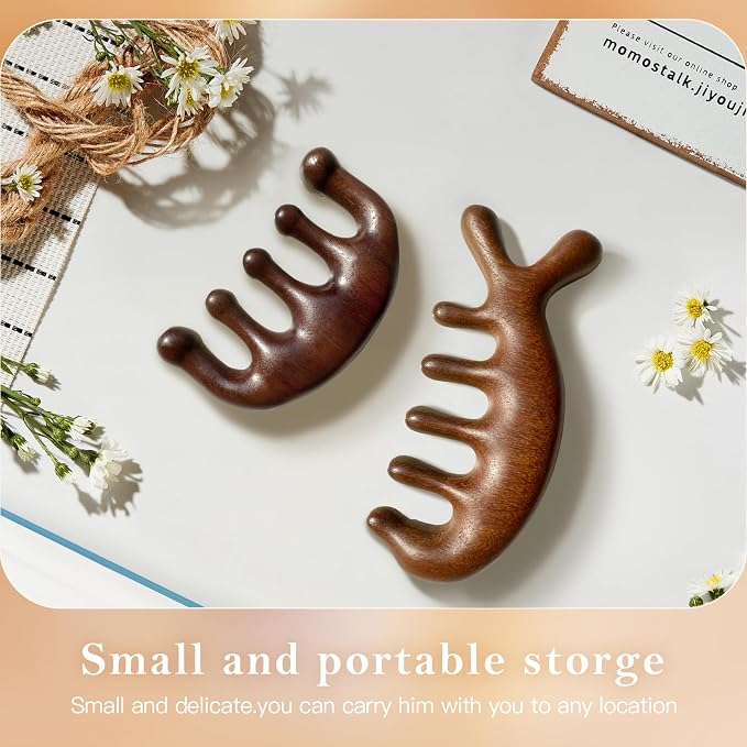 2 Pack Wooden Wide Tooth Hair Comb and Head Massage Tool - Image 3