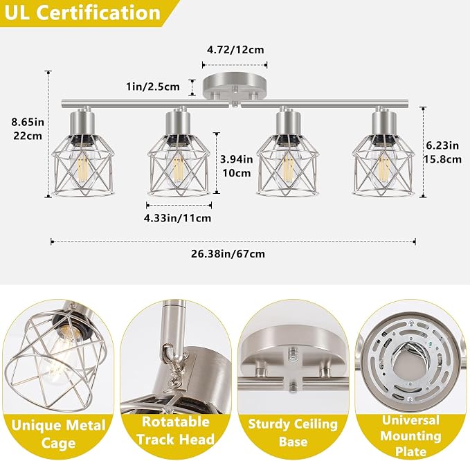 Baocuz 4-Light Kitchen Lighting Fixtures, Adjustable Multi-Directional Brushed - Image 2
