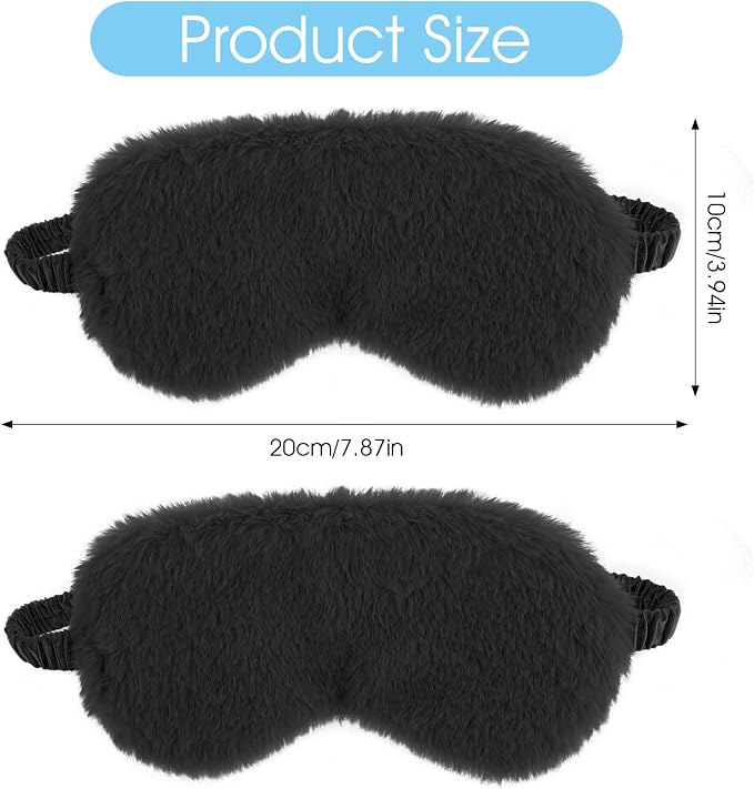 2 Pcs Black Plush Eye Mask Soft Sleeping Blindfold Eye Cover Comfortable Furry - Image 2