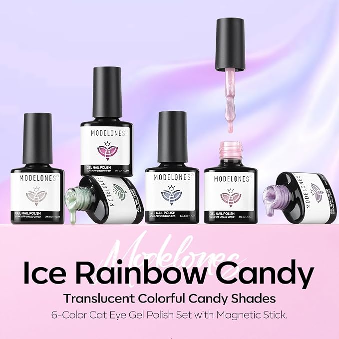 Modelones Cat Eye Gel Nail Polish, 6 Colors Glitter Summer Pink Blue Green Blue - Image 9