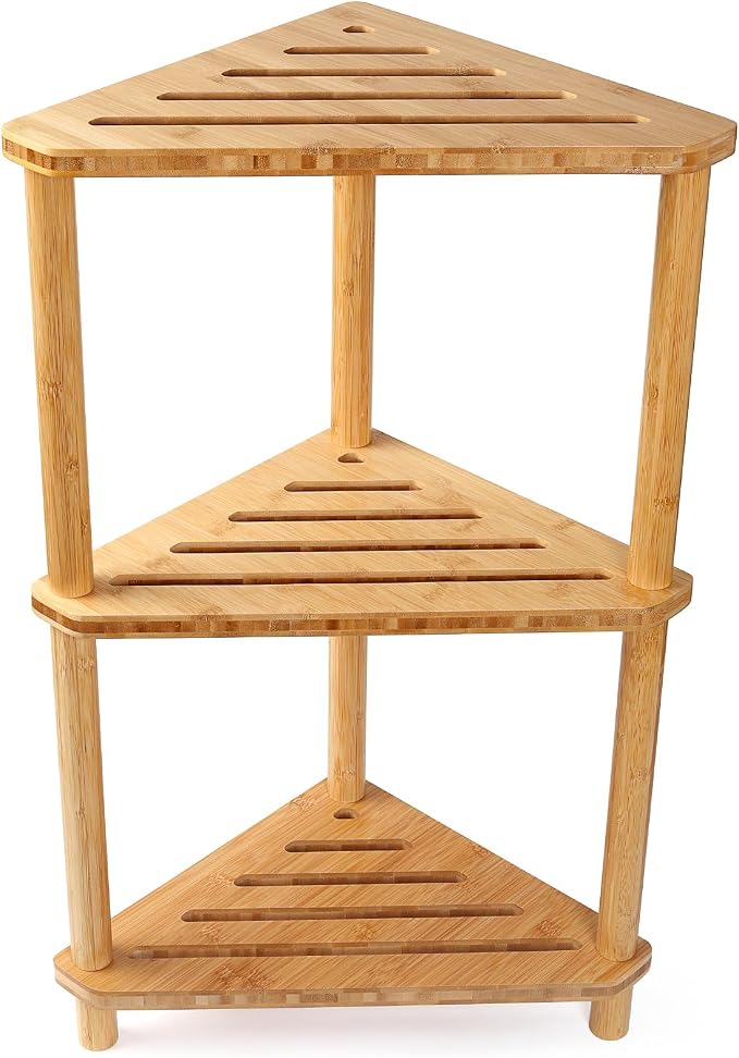 Bamboo Corner Shower Caddy Stand 3-Tier Waterproof, Free Standing Bathroom - Image 8