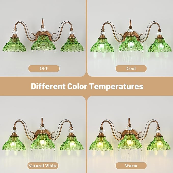 Vintage Bathroom Vanity Light, 3-Light Matte Antique Brass Finish Wall Sconce - Image 7