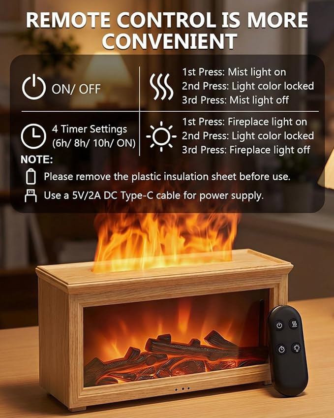 Essential Oil Diffuser, 7-Color Fireplace Fire Flame Aromatherapy Humidifier - Image 6