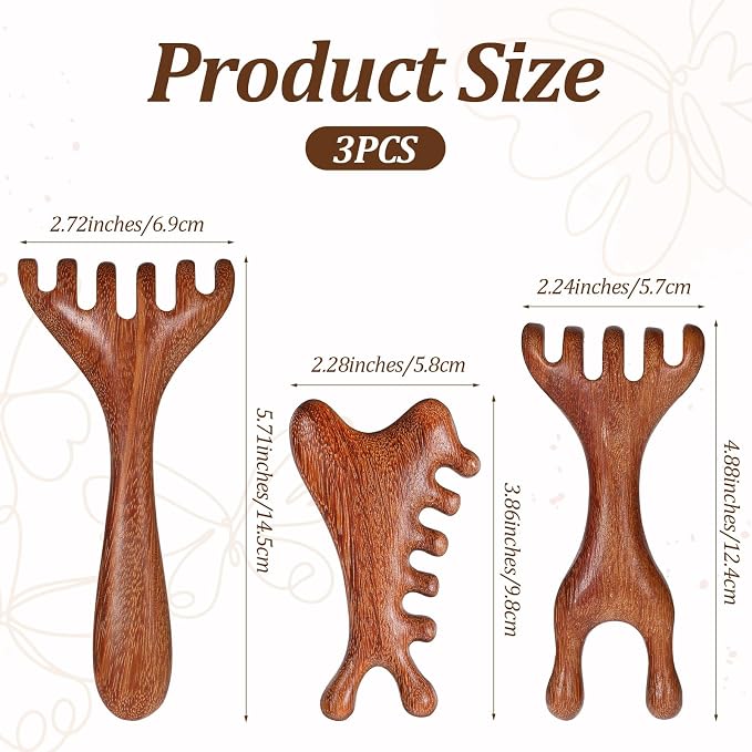 3 Pack Wooden Massager Comb Gua Sha Scraping Massages 6 Claws Meridian Massager - Image 2