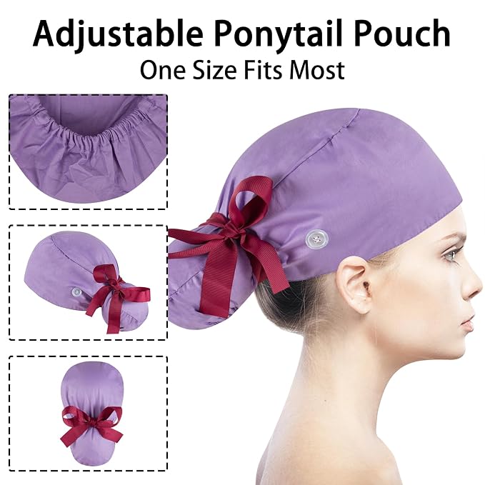 Scrub Caps Women Bouffant Scrub Hats Caps Nurses, Adjustable Working Cap - Image 2