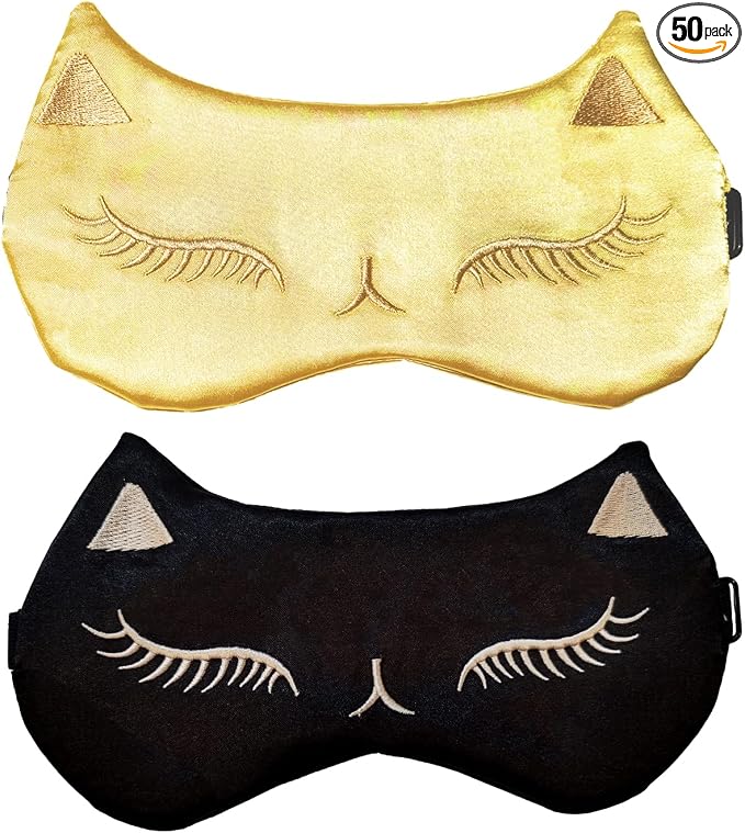 Cute Cat Sleep Mask for Kids, 2 Pack Silk Sleeping Eye Cover Adjustable Mask by Mukveitn