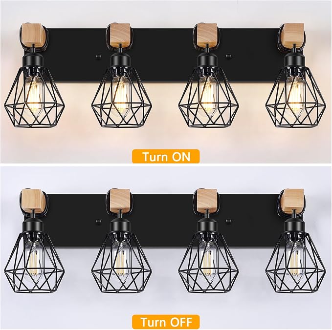 FadimiKoo 4-Light Farmhouse Bathroom Light Fixtures Over Mirror, Rustic Wood - Image 4
