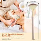 9 Pieces Facial Fan Mask Brushes, Soft Facial Applicator Brushes Tools - Image 2