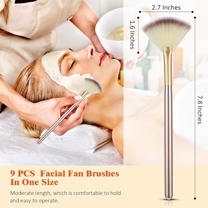 9 Pieces Facial Fan Mask Brushes, Soft Facial Applicator Brushes Tools - Image 2