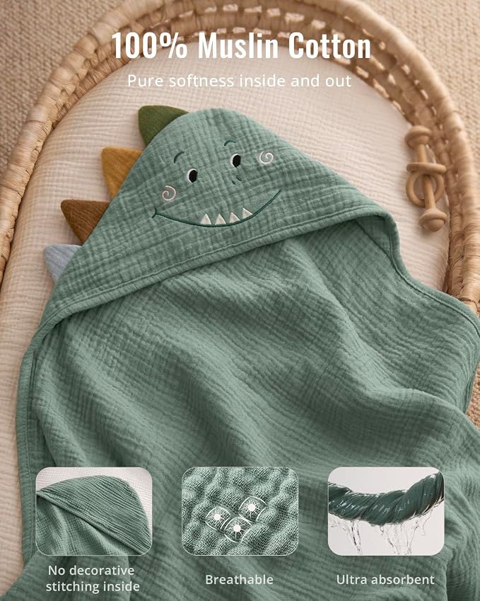 Blissful Diary Muslin Baby Hooded Towel, Soft and Absorbent Bath Towel - Image 2
