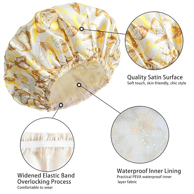 Shower Cap for Women, Double Layers Shower Caps Reusable Waterproof, Bathing - Image 5
