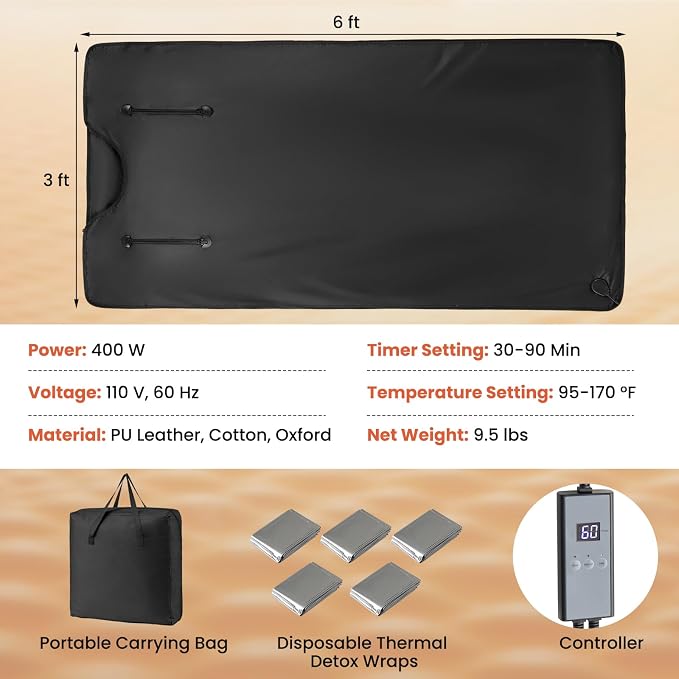 COSTWAY Infrared Sauna Blanket, Portable Full-Body Personal Sauna - Image 8