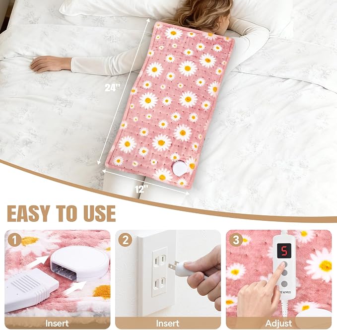 Daisy Heating Pad for Back Period Cramps Neck Shoulder Pain Relief, Portable - Image 5