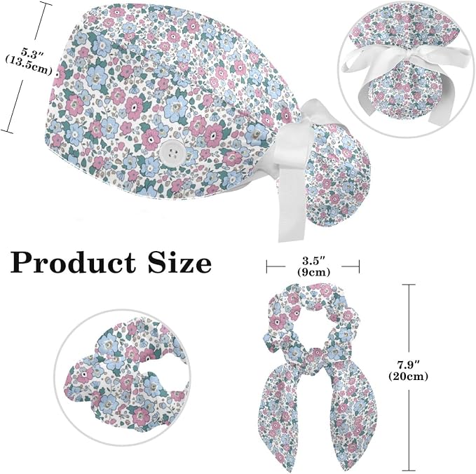 Scrub Caps Women Nursing Hats Floral Flowers - Image 2