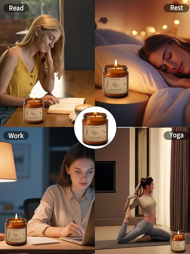 Scented Candles, 16oz Large Jar Soy Wax Candle – Amber & Sandalwood - Image 5