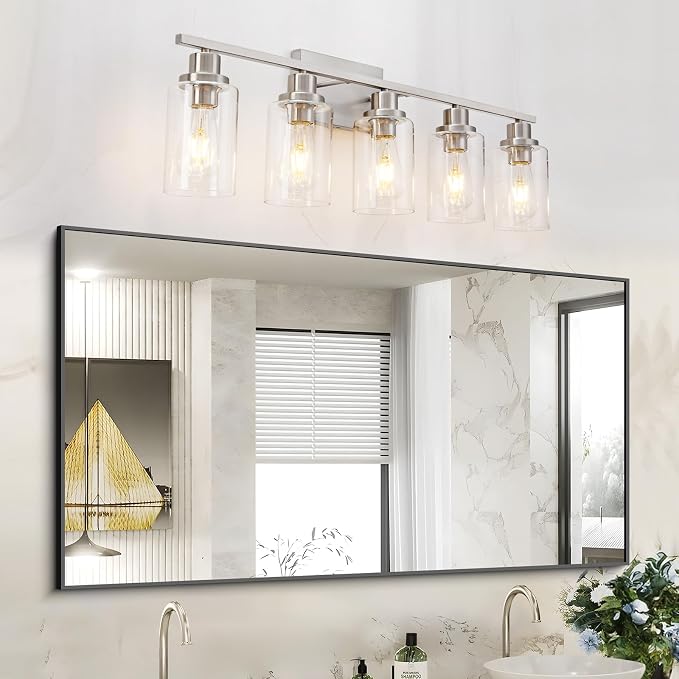 5 Light Bathroom Light Fixtures Brushed Nickel Vanity Light Over Mirror Modern - Image 4