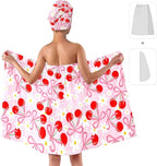 Cherry Bath Wrap with Matching Hair Drying Cap – Soft Microfiber Lightweight - Image 2