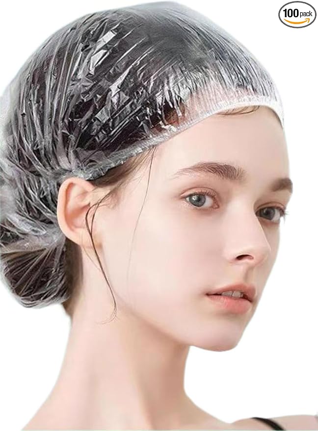 100 PCS Disposable Shower Caps Plastic Clear Hair Cap Elastic Waterproof Hair by Unknown