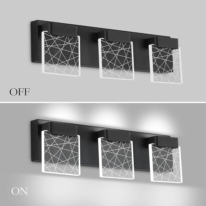 Aipsun Black Vanity Light Modern LED Bathroom Vanity Lighting Fixtures 3 Light - Image 3
