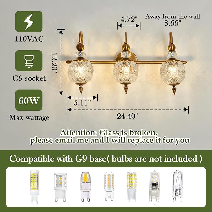 Piepooye Vintage Bathroom Lights Fixtures Gold Vanity Light - Image 2