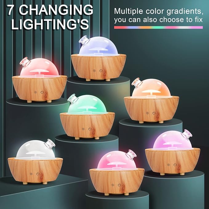 Glass Essential Oil Diffuser Wood Grain Base, 280ml Aromatherapy Diffusers Cool - Image 2