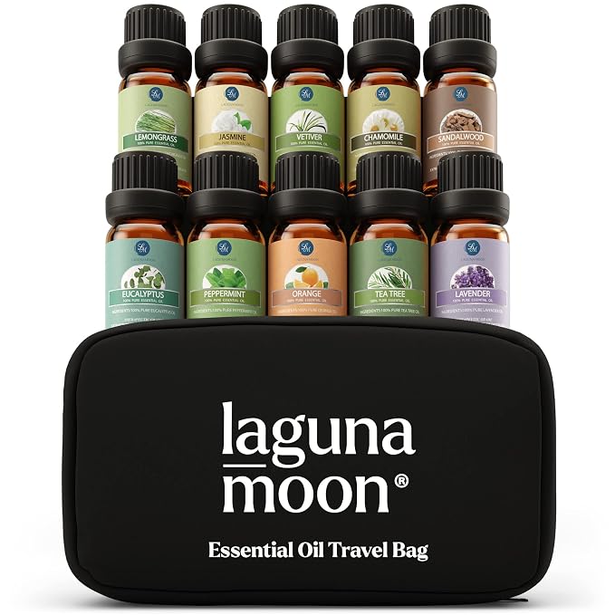 Lagunamoon Essential Oils Set, 10 Piece Aromatherapy Oil in Portable Bag by LagunaMoon