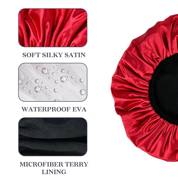 Three-Layer Terry Cloth Lined Satin Shower Cap, - Image 3