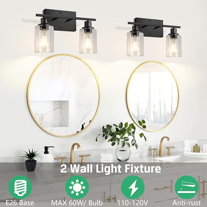 ShineTech 2-Light Bathroom Vanity Light Fixtures, Modern Wall Lighting - Image 2