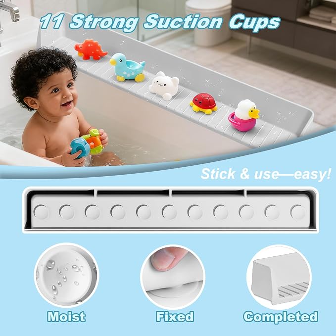 Bathtub Splash Guard for Kids, 2.6 FT Silicone Bathtub Play Shelf - Image 5