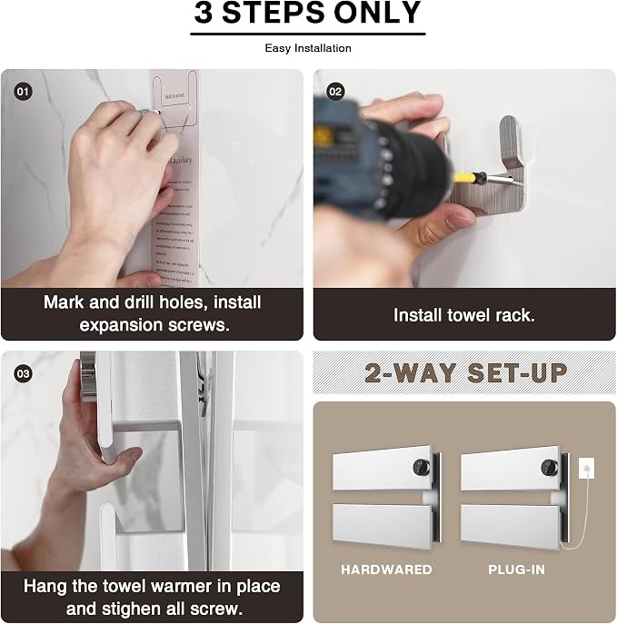 K&KALONZO Electric Towel Warmer, 18.35" W x 14.6" H Wall-Mounted Towel Heater - Image 5