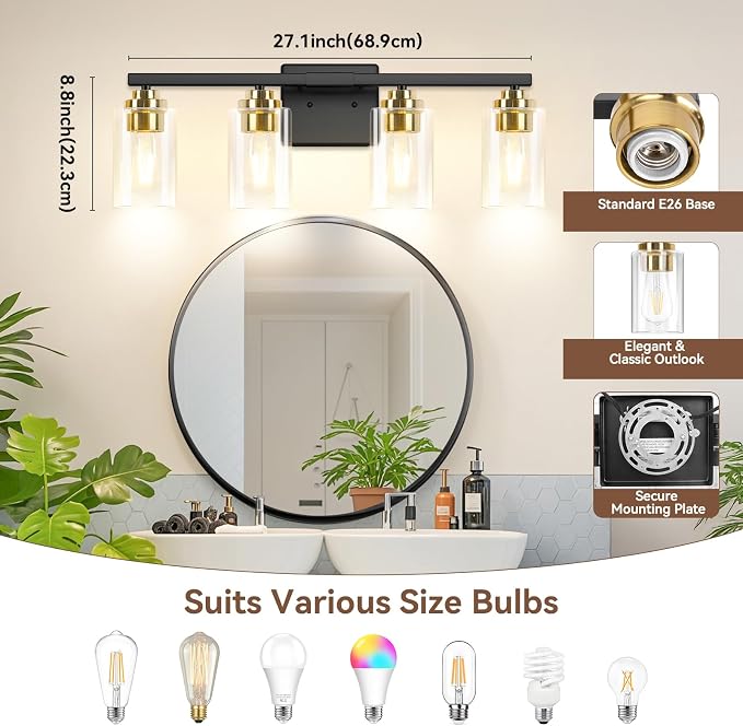 4-Light Bathroom Light Fixtures, Classic Wall Light Fixture - Image 8