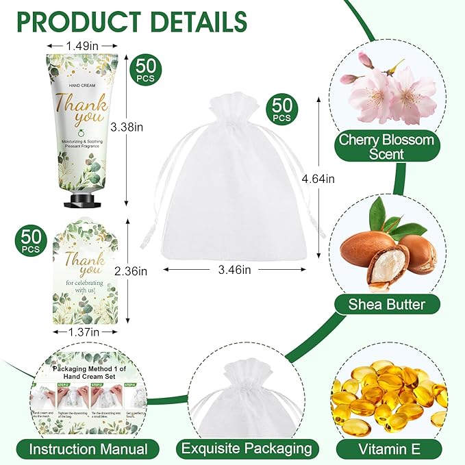 50 Pack Bulk Hand Cream Gifts Sets, Wedding Party Favors, Bridal Shower Gifts - Image 3