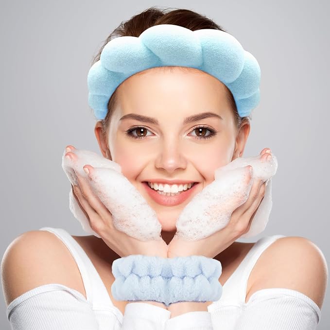 Zkptops Spa Headband for Washing Face Wristband Set Sponge Makeup Skincare - Image 2