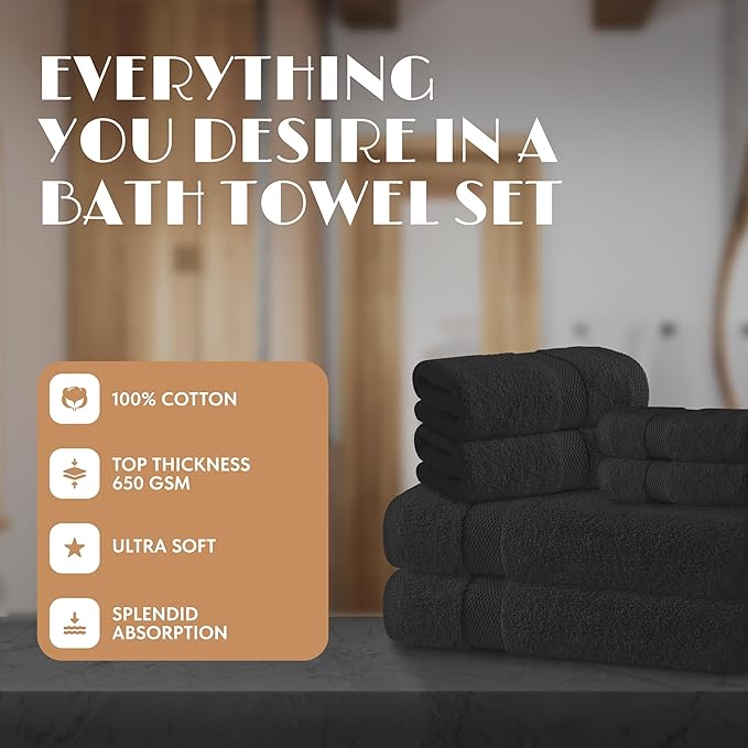 Black Bath Towel Set of 6 - Image 2