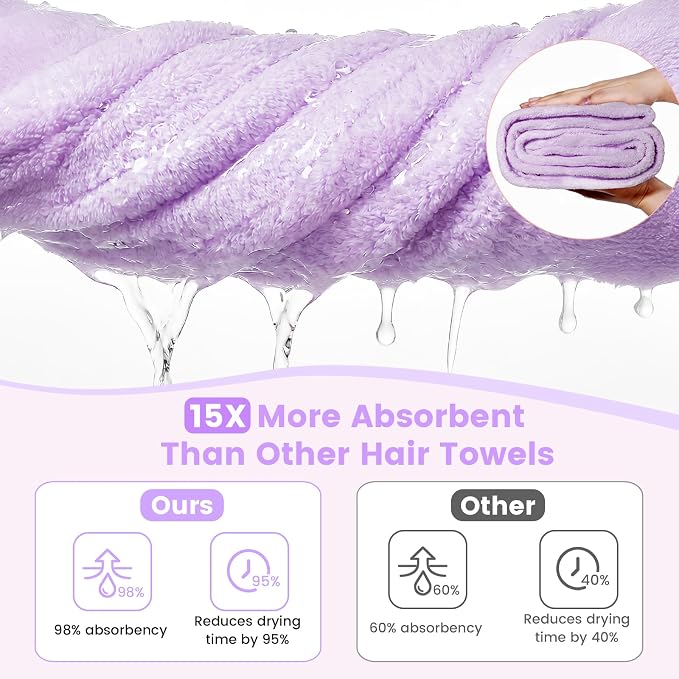 Microfiber Hair Towel Wrap for Women, 2 Pack Large Fast Drying Hair Towel - Image 5