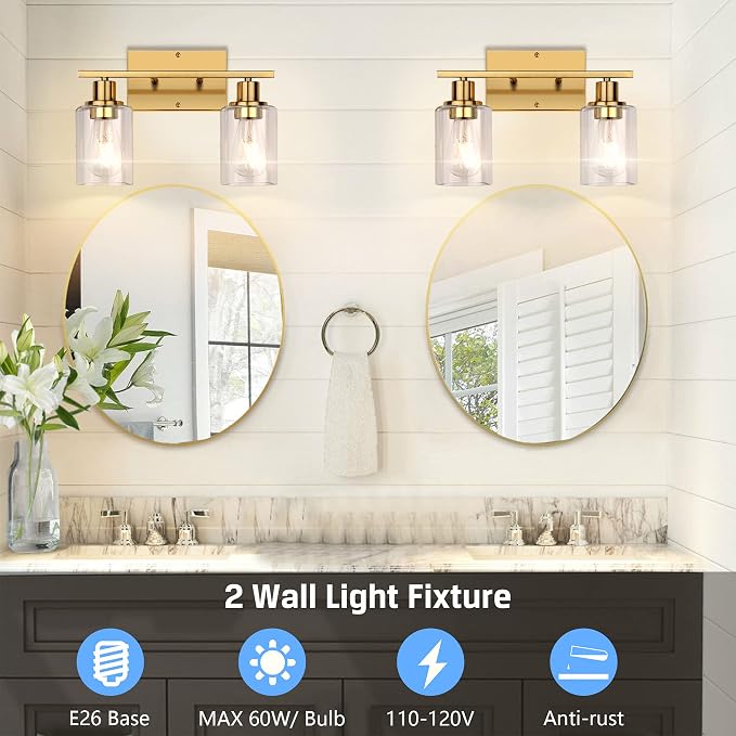 ShineTech 2-Light Gold Bathroom Vanity Fixtures, Modern Wall Lighting - Image 4