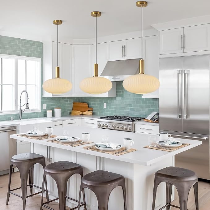 KCO Lighting Large Milk Glass Pendant Lighting Kitchen Island Brushed Brass - Image 5