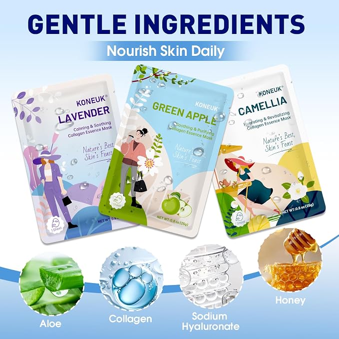KONEUK 9 Pack Hydrating Face Masks Skincare, Bulk Sheet Face Mask - Image 4